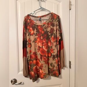 Long sleeve brown with red flowers size 2X
